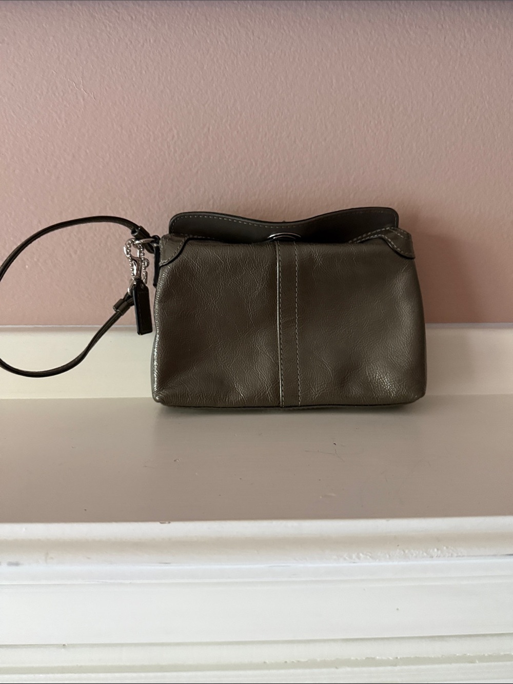 Women's Olive Green Leather Wristlet Clutch